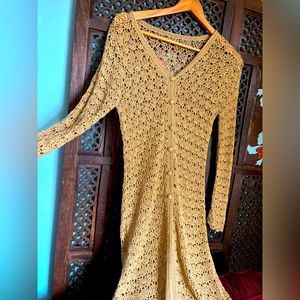 Gold Metallic Y2K Crochet Long Sleeve covered button cardigan